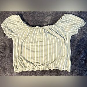 American Eagle off the shoulder crop top, size S, green and white striped